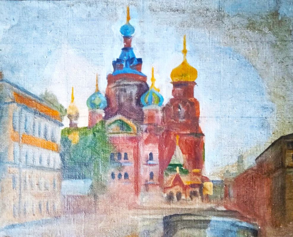 Картина 'Спас на крови' в жанре городской пейзаж